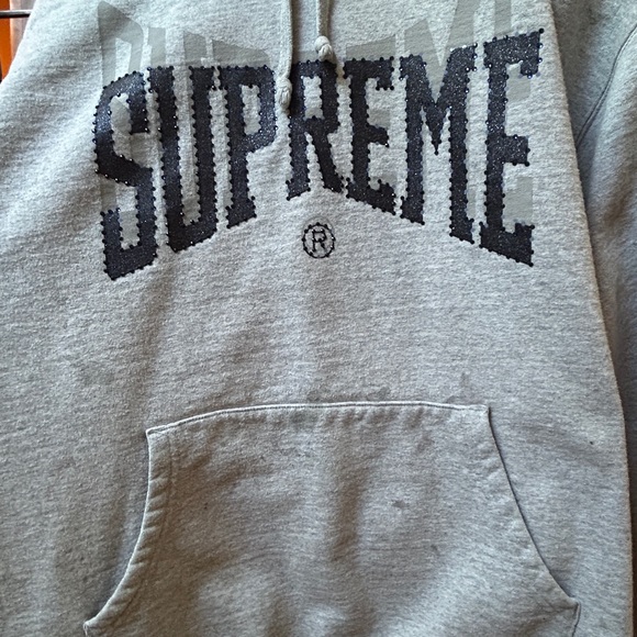 Supreme Rhinestone Shadow Hooded 2022, Sweatshirt 'Heather Grey' , XL - Picture 14 of 16